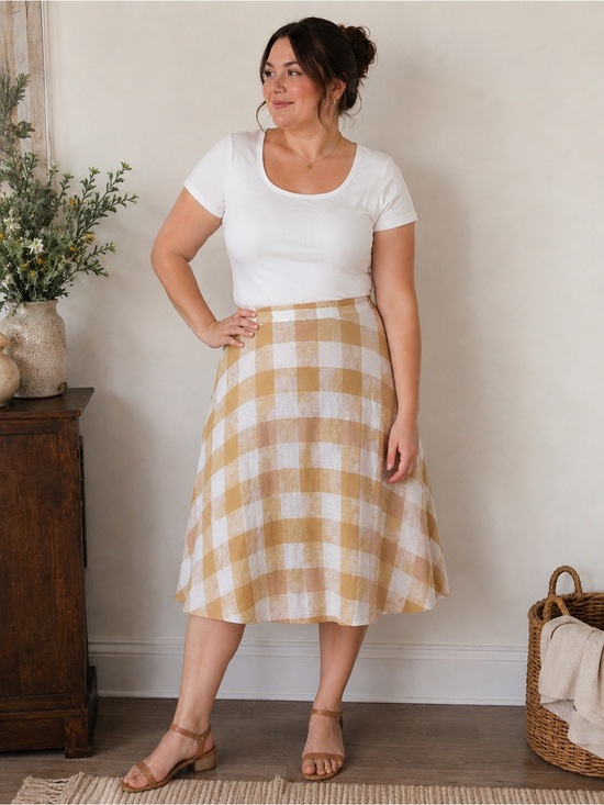 Who What Wear Dresses & Skirts - Who What Wear Yellow Plaid Midi Skirt Linen Blend Cottagecore Coastal